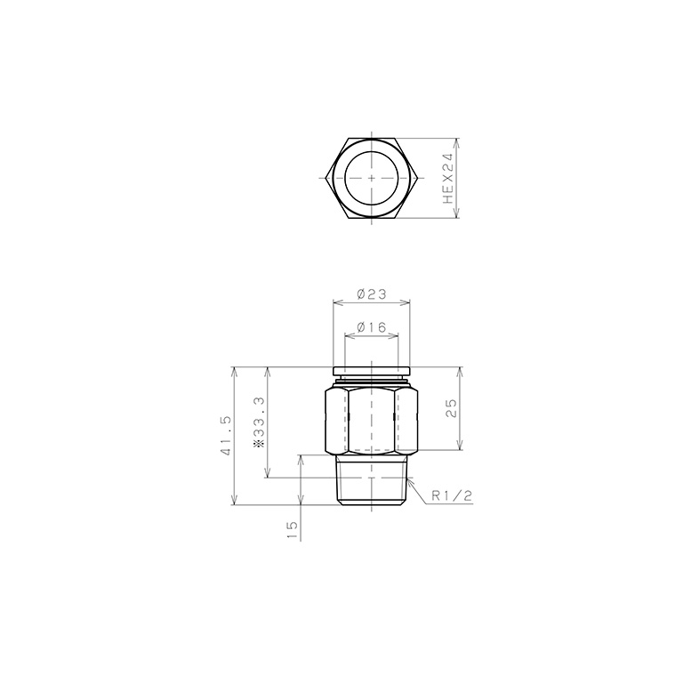 Bản vẽ kỹ thuật Đầu Nối Nhanh Khí Nén Dạng Thẳng Thân Lục Giác Ren Ngoài Pisco PC16-04SUS