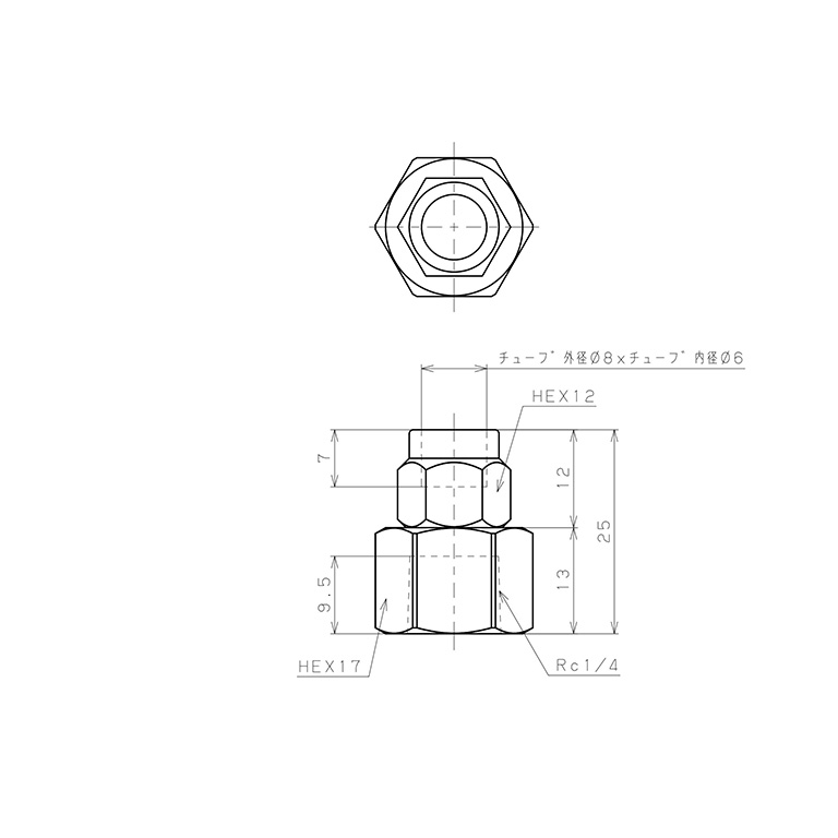 Bản vẽ kỹ thuật Đầu Ngạnh Nối Ống Có Đai Ốc Xiết Dạng Thẳng Thân Lục Giác Ren Trong Pisco NKCF0860-02