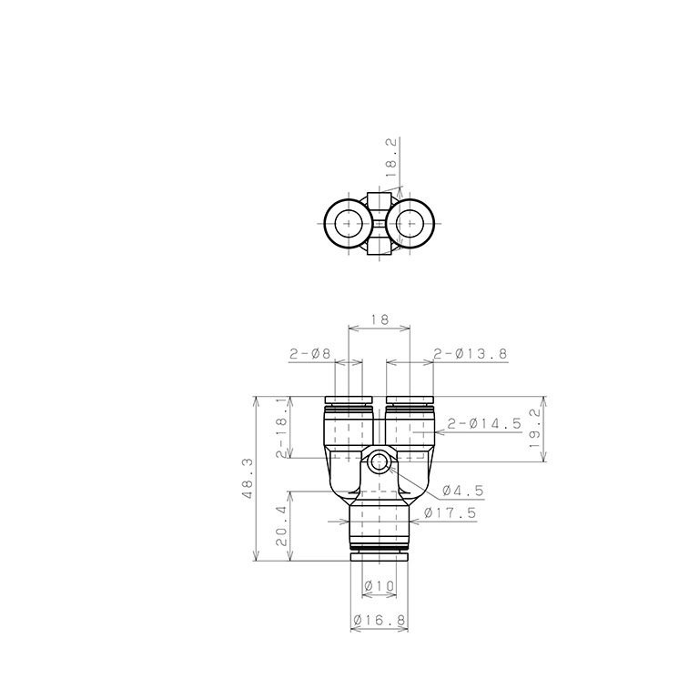 Bản vẽ kỹ thuật Đầu Nối Nhanh Khí Nén Chữ Y Dạng Nối Giảm Pisco PW10-8SUS