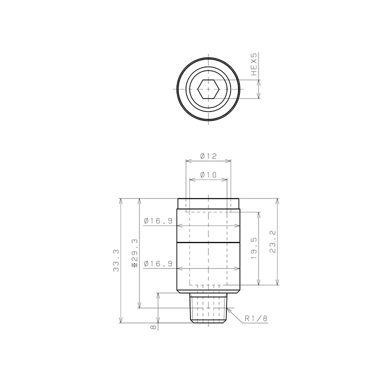 Bản vẽ kỹ thuật Đầu Nối Nhanh Khí Nén Dạng Thẳng Ren Ngoài Pisco KOC10-01-F