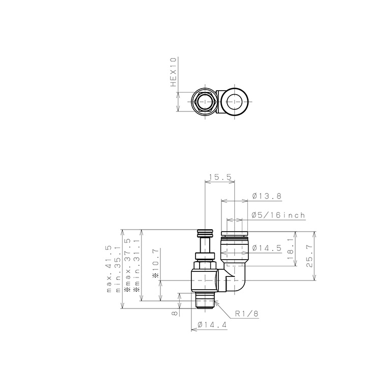Bản vẽ kỹ thuật Van Tiết Lưu Khí Nén Chân Kim Pisco JNS5/16-01-C