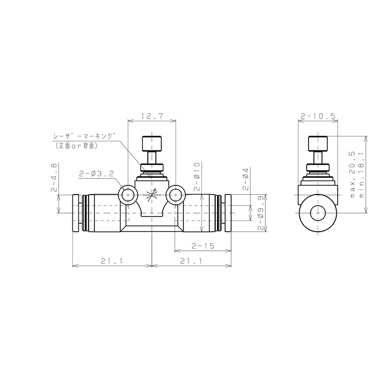 Bản vẽ kỹ thuật Van Tiết Lưu Khí Nén Chân Kim, Nhựa PP Và Inox 304 Pisco PJNMU4-F