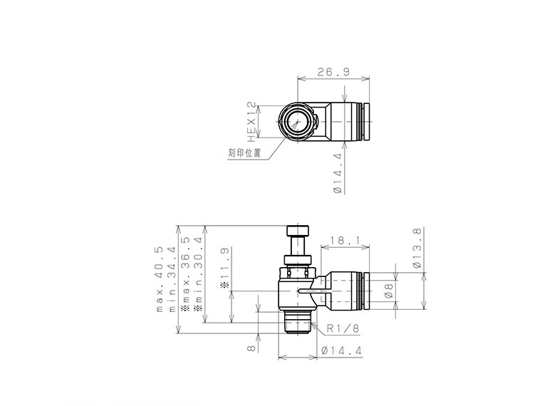 Bản vẽ kỹ thuật Van Tiết Lưu Khí Nén Bằng Nhựa PP Pisco PJSC8-01AK-C