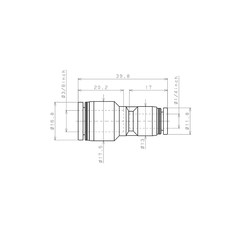 Bản vẽ kỹ thuật Đầu Nối Nhanh Khí Nén Dạng Nối Giẩm Pisco PG3/8-1/4
