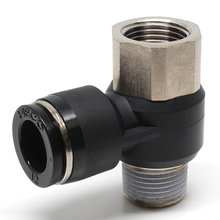 Đầu Nối Nhanh Khí Nén Cong 90° Đầu Lục Giác Trụ Ren Đực Cái Pisco PHF12-03W