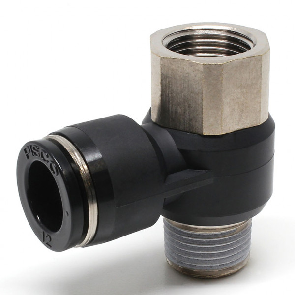 Đầu Nối Nhanh Khí Nén Cong 90° Đầu Lục Giác Trụ Ren Đực Cái Pisco PHF12-03W