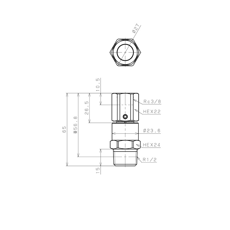 Bản vẽ kỹ thuật Nối Ren Trong Ngoài Thân Lục Giác Có Khớp Xoay Tốc Độ Cao Pisco RHF04-03