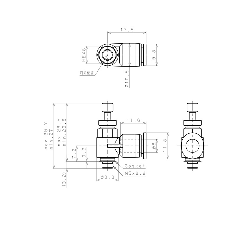 Bản vẽ kỹ thuật Van Tiết Lưu Khí Nén Pisco JSC6-M5A-C