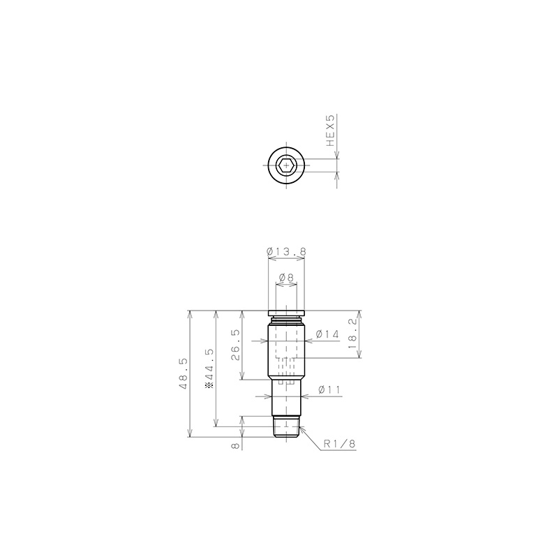 Bản vẽ kỹ thuật Đầu Nối Nhanh Khí Nén Dạng Thẳng Ren Ngoài Pisco POC8-01-L40