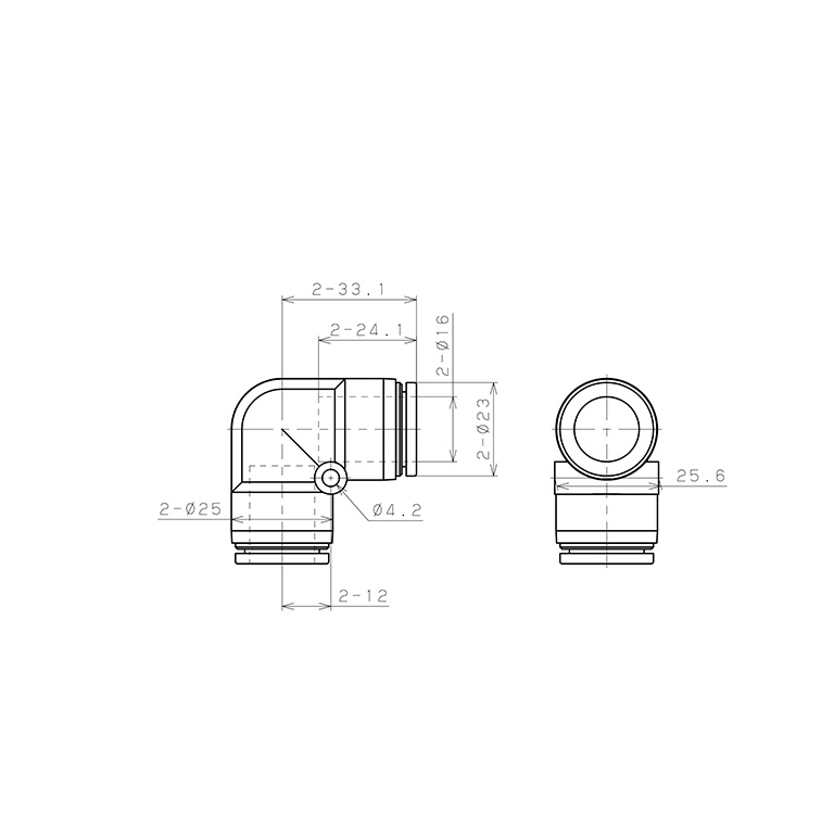 Bản vẽ kỹ thuật Đầu Nối Nhanh Khí Nén Cong 90° Pisco SPV16