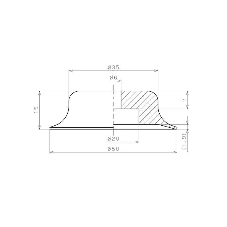Bản vẽ kỹ thuật Đầu Nấm Hút Chân Không, Cao Su Urethane, O.D 50 mm, Pisco VP50RU