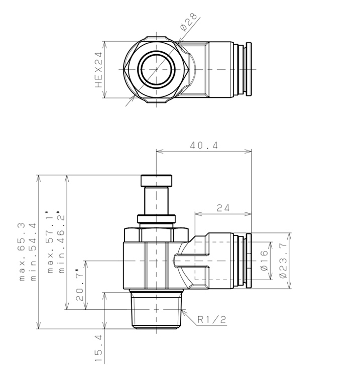 Bản vẽ kỹ thuật Van Tiết Lưu Khí Nén Chân Kim, Inox 316 Pisco SSJNC16-04