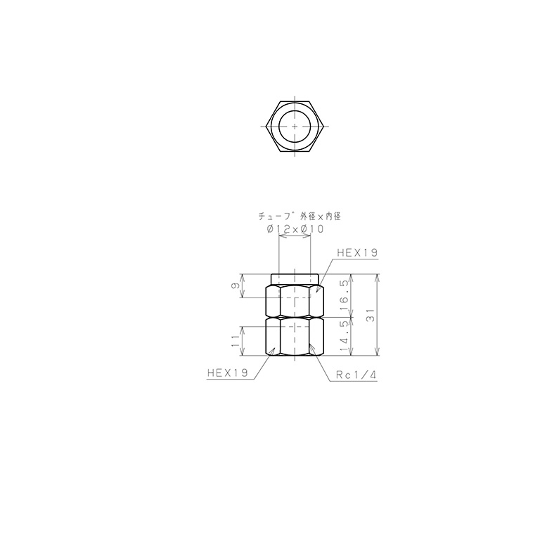 Bản vẽ kỹ thuật Đầu Ngạnh Nối Ống Có Đai Ốc Xiết Dạng Thẳng Thân Lục Giác Ren Trong Pisco NSCF1210-02
