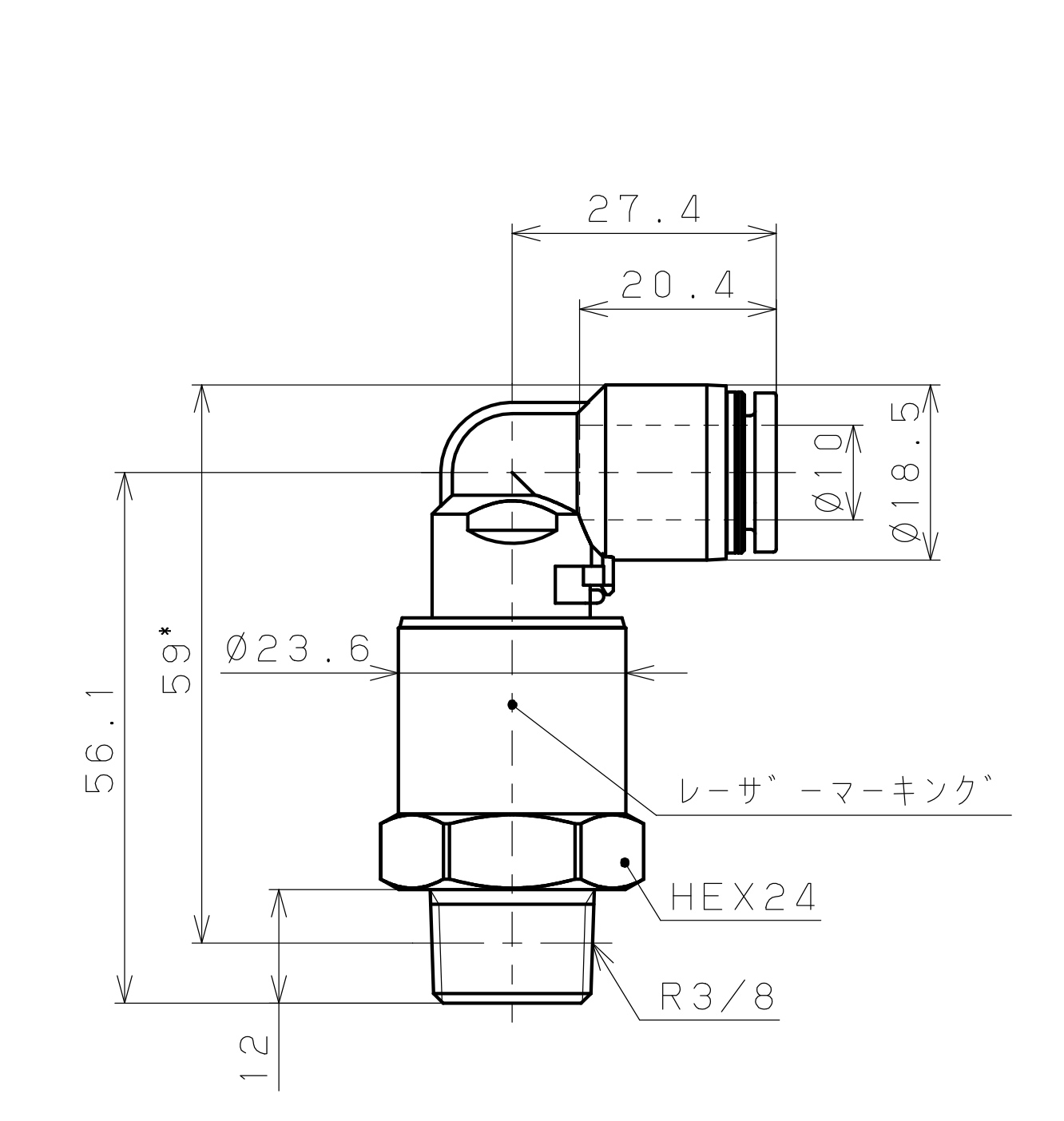 Bản vẽ kỹ thuật Đầu Nối Nhanh Khí Nén Dạng Thẳng Ren Ngoài Có Khớp Xoay Pisco RWL10-03SUS