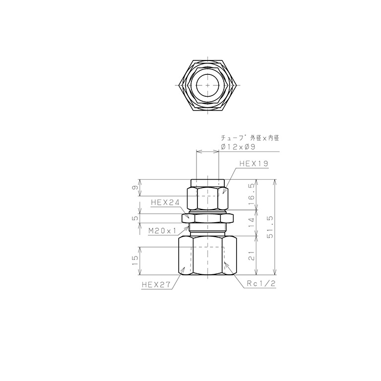 Bản vẽ kỹ thuật Đầu Ngạnh Nối Ống Có Đai Ốc Xiết Dạng Lắp Vách Ren Trong Pisco NSMF1290-04