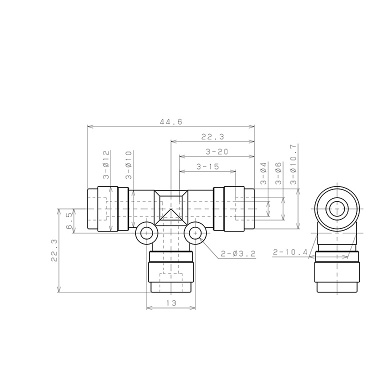 Bản vẽ kỹ thuật Đầu Nối Nhanh Khí Nén Chữ T Pisco PE4V-0