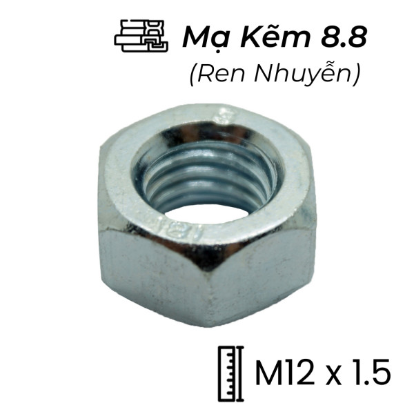 Tán Thép Mạ Kẽm 8.8 M12x1.5 Ren Nhuyễn (AF18-T10.5)