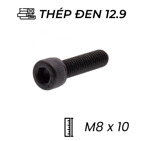 Lục Giác Chìm Đầu Trụ Thép Đen 12.9 DIN912 M8x10