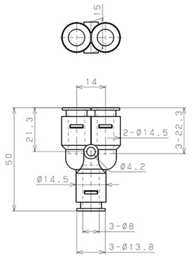 Bản vẽ kỹ thuật Đầu Nối Nhanh Khí Nén Chữ Y Pisco APY8-C