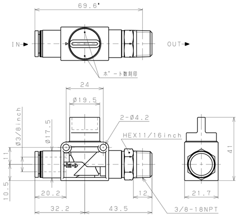 Bản vẽ kỹ thuật Van Tay Khí Nén Pisco HV3/8-N3U