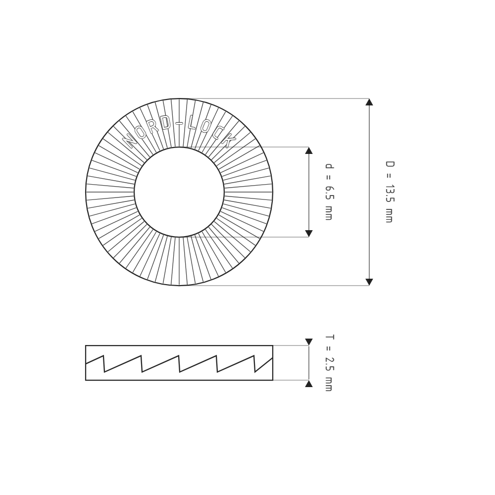 Bản vẽ kỹ thuật Lông Đền Nord-Lock Thép Mạ Zinc Flake Vành Rộng M6