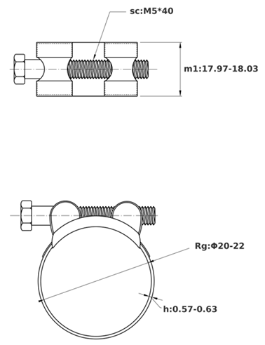 Bản vẽ kỹ thuật Siết Cổ Dê Chịu Tải Nặng Inox 304 Ống 20-22mm