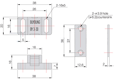 Bản vẽ kỹ thuật Hít Cửa Nam Châm BY3-30