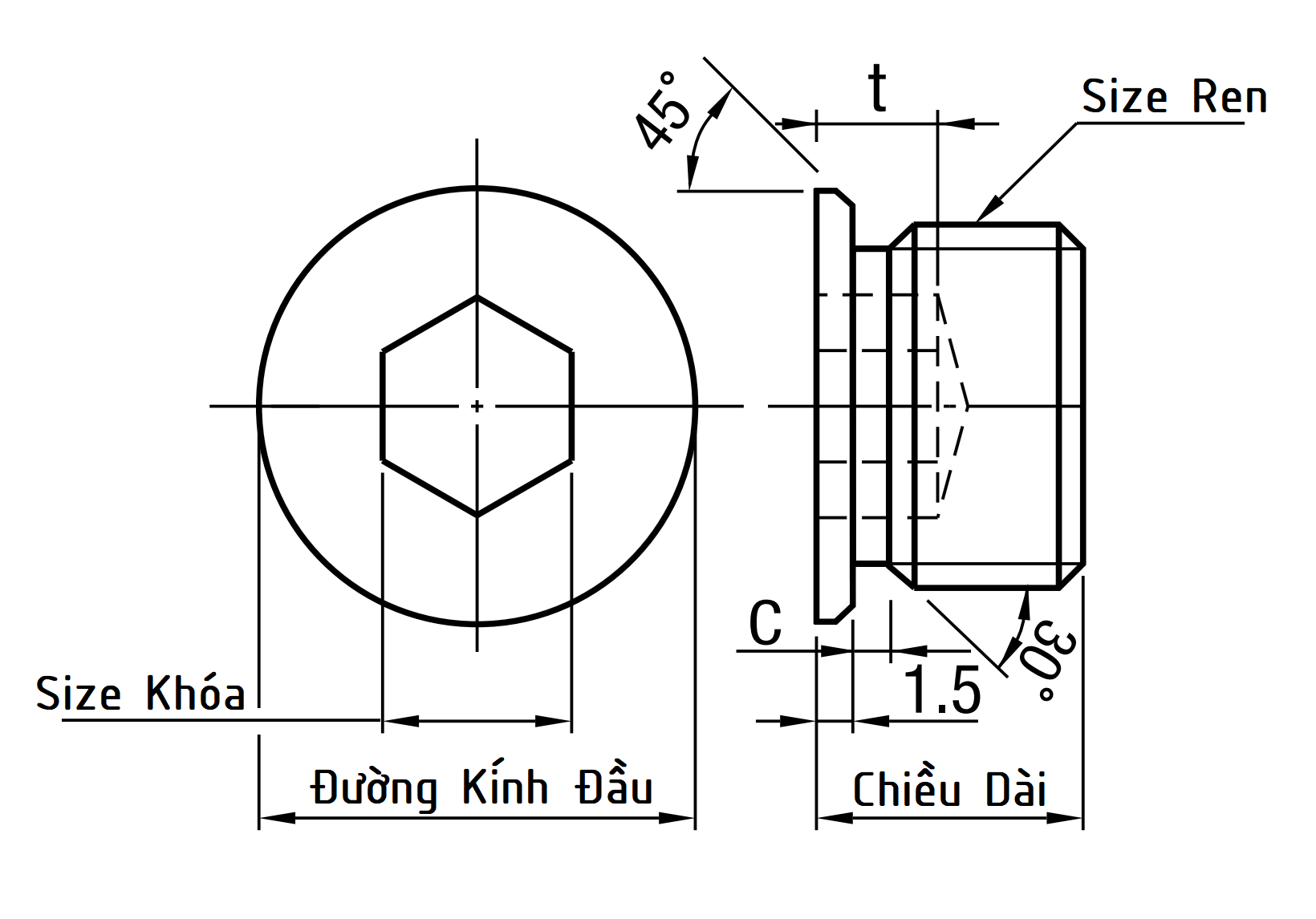 Bản vẽ kỹ thuật Screw Plugs Type Washer M18x12 MSWZ18