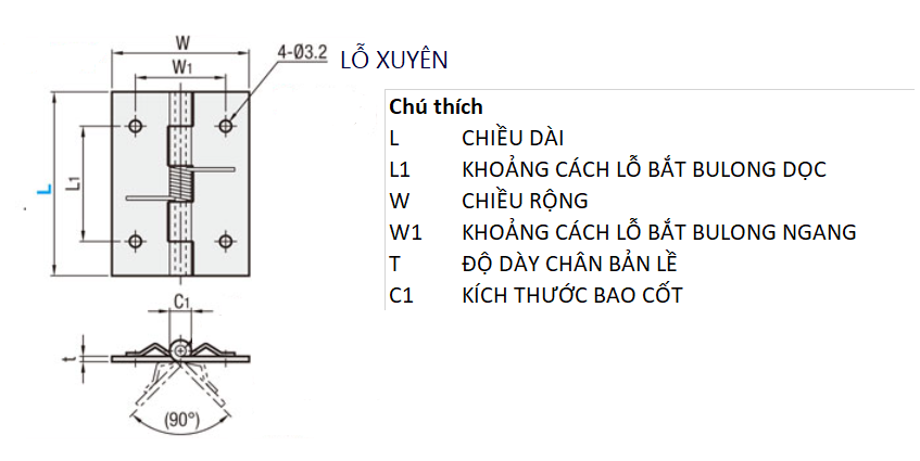 Bản vẽ kỹ thuật Bản Lề Lò Xo Inox 304 Đánh Bóng (HHSP38) L 38 mm