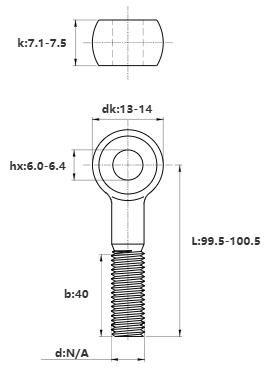 Bản vẽ kỹ thuật Bulong Mắt Inox 304 M8x100 (Lửng)
