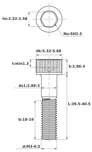 Bản vẽ kỹ thuật Lục Giác Chìm Đầu Trụ Inox 316 DIN912 M3x40 Ren Lửng (50Cái/Bịch)