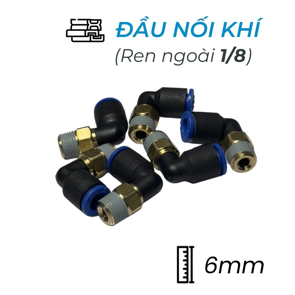 Đầu Nối Nhanh Khí Nén Cong Ø6mm - Ren Ngoài 1/8" CDC MPL 0601 (Màu Đen)