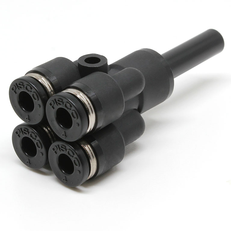 Đầu Nối Nhanh Khí Nén Giữa Ống Khí Và Fitting Bốn Nhánh Dạng Chữ Y Pisco PRJ6-4-C