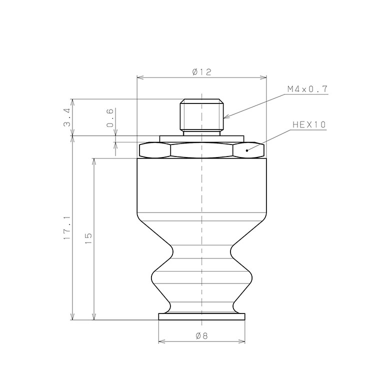 Bản vẽ kỹ thuật Bộ Nấm Hút Chân Không Có Vít Ren, Cao Su Nitrile - NBR, O.D 8 mm, Pisco VP8LBNE-M4