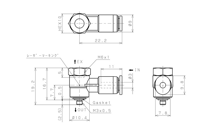 Bản vẽ kỹ thuật Van Xả Nhanh Khí Nén Pisco EQH-3M3M6