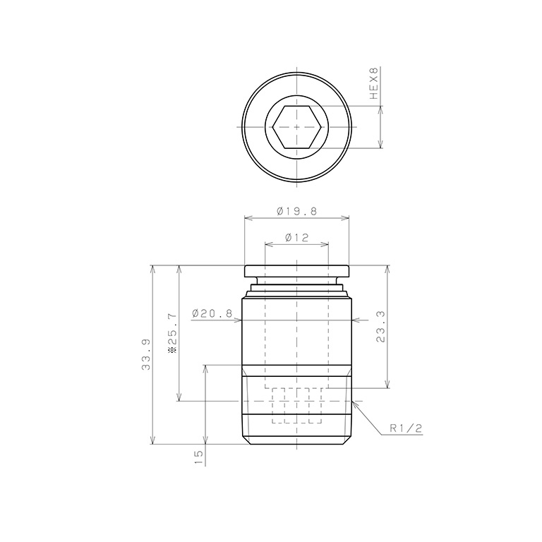 Bản vẽ kỹ thuật Đầu Nối Nhanh Khí Nén Dạng Thẳng Ren Ngoài Pisco SPOC12-04