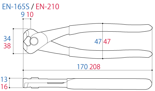 Bản vẽ kỹ thuật Kìm Cắt Mép Lưỡi Mỏng 170mm Tsunoda EN-165S