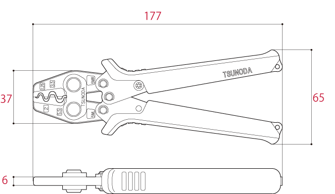 Bản vẽ kỹ thuật Kìm Bấm Cos 177mm Tsunoda TP-5M