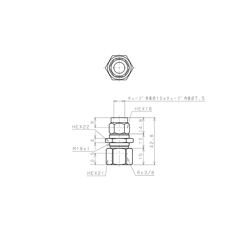 Bản vẽ kỹ thuật Đầu Ngạnh Nối Ống Có Đai Ốc Xiết Dạng Lắp Vách Ren Trong Pisco NKMF1075-03