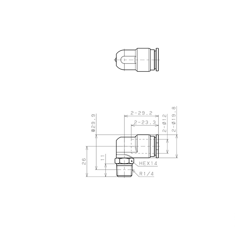 Bản vẽ kỹ thuật Đầu Nối Nhanh Khí Nén Dạng Cong 90° Ren Ngoài Pisco SSPL12-02-X-C