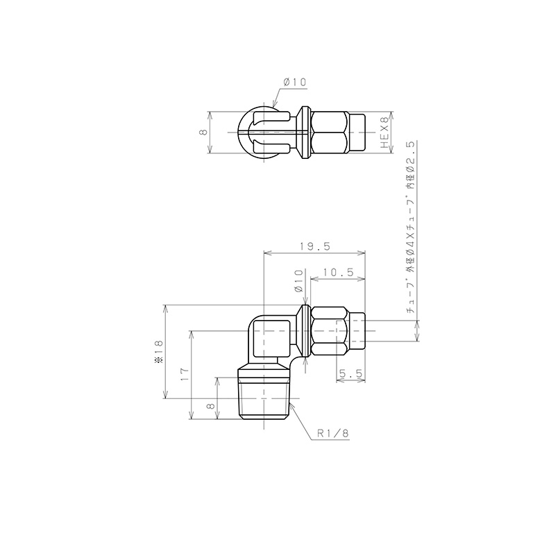 Bản vẽ kỹ thuật Đầu Ngạnh Nối Ống Có Đai Ốc Xiết Dạng Cong 90° Ren Ngoài Pisco NKL0425-01