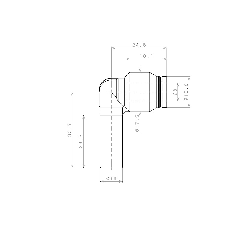 Bản vẽ kỹ thuật Đầu Nối Nhanh Khí Nén Giữa Ống Khí Và Fitting Dạng Nối Giảm Cong 90° Pisco PLGJ10-8-C
