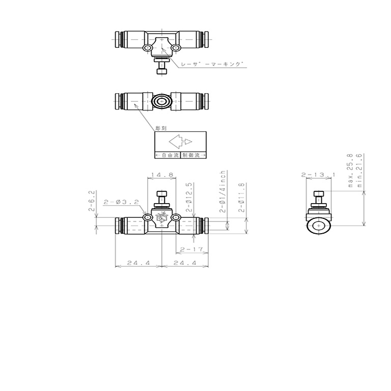 Bản vẽ kỹ thuật Van Tiết Lưu Khí Nén Pisco JSMU1/4