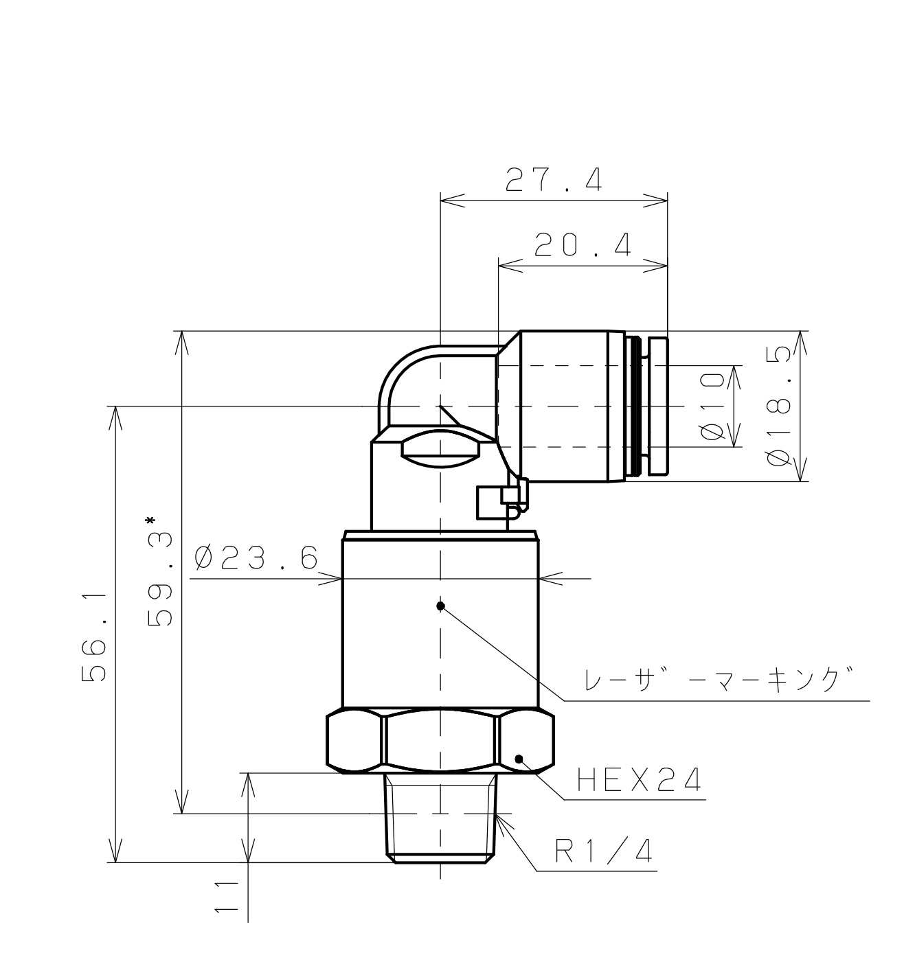 Bản vẽ kỹ thuật Đầu Nối Nhanh Khí Nén Dạng Thẳng Ren Ngoài Có Khớp Xoay Pisco RWL10-02SUS-TP