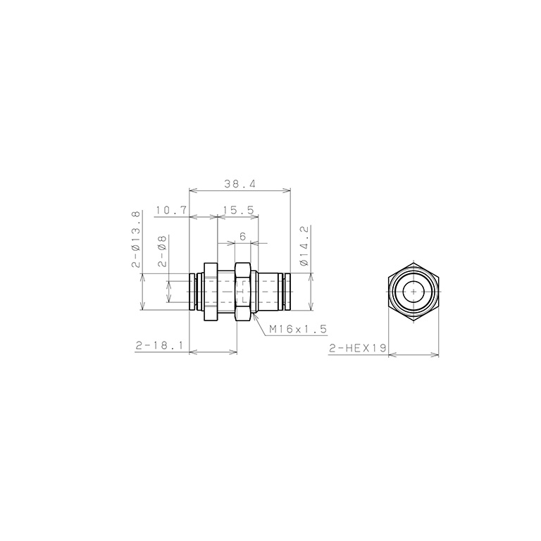 Bản vẽ kỹ thuật Đầu Nối Nhanh Khí Nén Dạng Thẳng Ren Ngoài Lắp Kẹp Vách Pisco SPPMP8