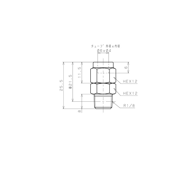Bản vẽ kỹ thuật Đầu Ngạnh Nối Ống Có Đai Ốc Xiết Dạng Thẳng Thân Lục Giác Ren Ngoài Pisco NSC0640-01-TP