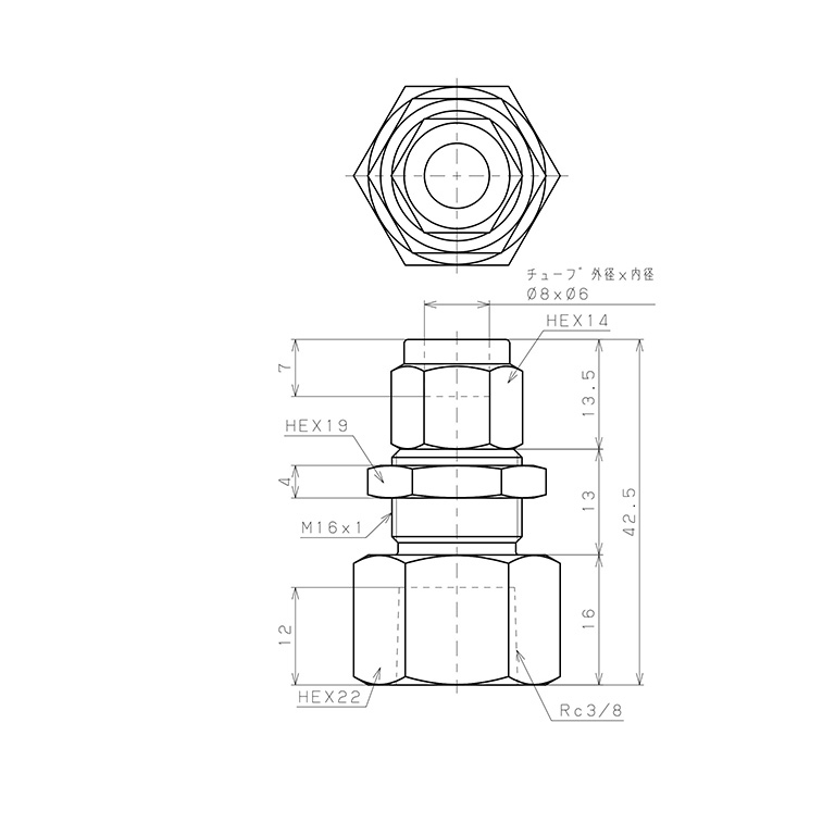 Bản vẽ kỹ thuật Đầu Ngạnh Nối Ống Có Đai Ốc Xiết Dạng Lắp Vách Ren Trong Pisco NSMF0860-03