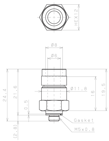 Bản vẽ kỹ thuật Đầu Nối Nhanh Khí Nén Dạng Thẳng Thân Lục Giác Ren Ngoài Pisco KC6-M5-F