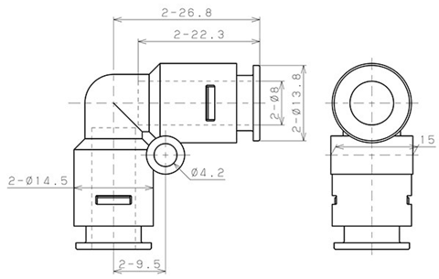 Bản vẽ kỹ thuật Đầu Nối Nhanh Khí Nén Cong 90° Pisco APV8-E
