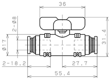 Bản vẽ kỹ thuật Van Bi Khí Nén Inox 304 Pisco BVU20-0808SUS
